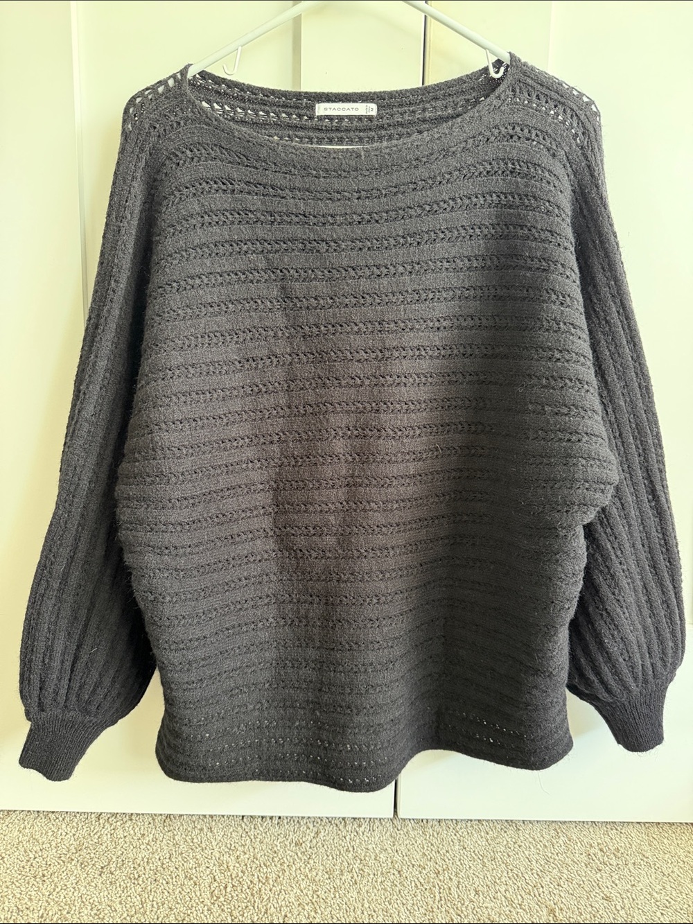 Black Open-Weave Crewneck Sweater